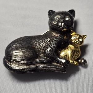 Elegant Black and Gold Cat Brooch By Vero
